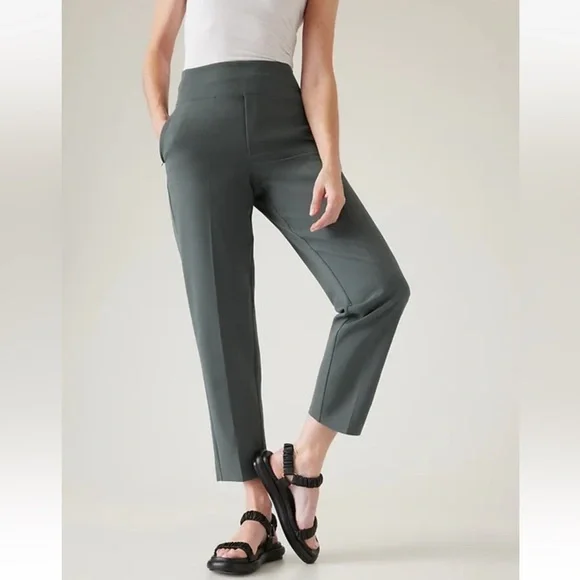 Athleta Endless High Rise Pants 2P Petite Dark Green Stretch Work Travel - Picture 1 of 16